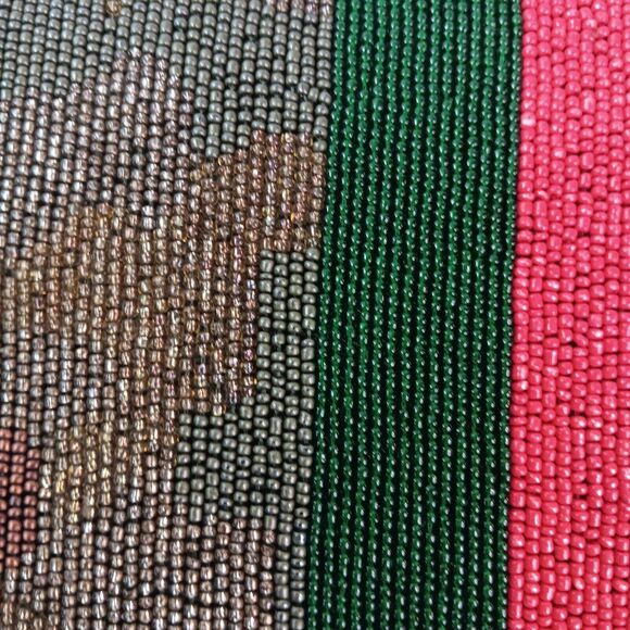 Tiana Beaded Bee Clutch Gold Red Green Stripe Camo Design  Snap Closure 10" x 6" - Picture 6 of 15